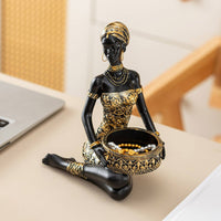 African Woman Figurine Exotic Design Tribal Figure Storage Tray Multi-Functional