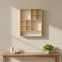 Wall-Mounted Wooden Shelf Space-Saving Wooden Shelf with Compartments Decorative Display Rack for Bedroom, Study