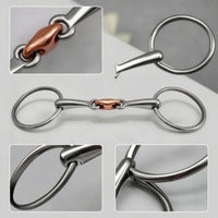 Copper-Jointed Horse Bit with Three-Piece Mouthpiece Polished Bit with Oval Rings Gentle Tack Comfortable for Everyday Riding