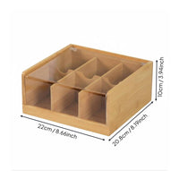 Compartmentalized Design Divided Tea Storage Box Bamboo Tea Bag Organizer for Office, Kitchen, Pantry, Countertop