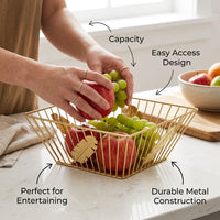 Iron Metal Fruit Bowl with Decorative Openwork Design for Kitchen Storage, Basket for Coffee Table and Room Decor, Versatile Snack Tray