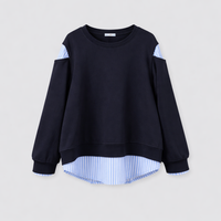 Plus Size Tops for Women with Striped Long Sleeve Design, Round Neck Casual Style, Faux Two Piece Layered Look, Flattering Fit