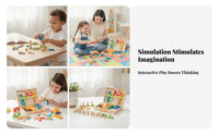 Wooden Toolbox Playset Compartmented Pretend Play Toolbox Wooden Tool Box Toy Rope Handles Pretend Tool Kit Fine Motor Skills