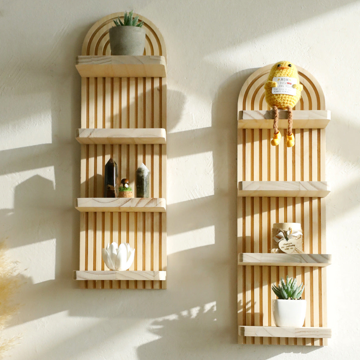 Arched Solid Wood Wall Planter Shelf for Home Living Room Decor