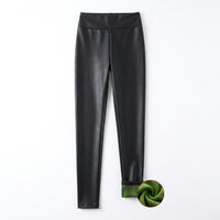 Women Fleece Lined Leather Leggings with Thick Warm for Cold Weather, Faux Trousers with High Flexibility and Wet Look Finish