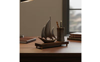 Sailboat Sculpture Pen Stand Luxury Gift Boat Model Desk Organizer Wooden Base