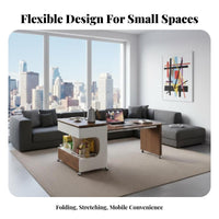 transformable C-Shaped Table Foldable Design Household Furniture Extendable Surface Lower Storage Shelf for Homeowners, Seniors