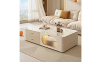 Glossy Coffee Table with Cabinet Modern Coffee Table with Drawers Cream-White Furniture Sophisticated for Living Room, Apartment