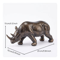 Bronze Figurine Rhinoceros Sculpture Resin Ornament Pedestal Base Glossy Surface for Office, Desktop