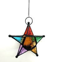 Moroccan Iron Five-Point Star Lantern with Colored Glass