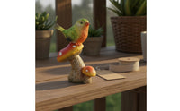 Mushroomed Bird Statue Handcrafted Look Bird on Mushroomed Figurine Whimsical Design Outdoor Decoration for Garden, Yard
