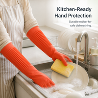Extra Thick 55cm Waterproof Latex Dishwashing Gloves for Kitchen and Household Cleaning