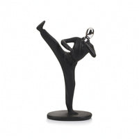 Taekwondo Sculpture with Oval Base Glossy Decor Silver-Colored for Display Shelf