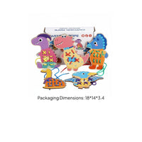 Lacing Board with Cord Fine Motor Wooden Lacing Toy Cartoon Threading Board for Preschoolers, Classroom