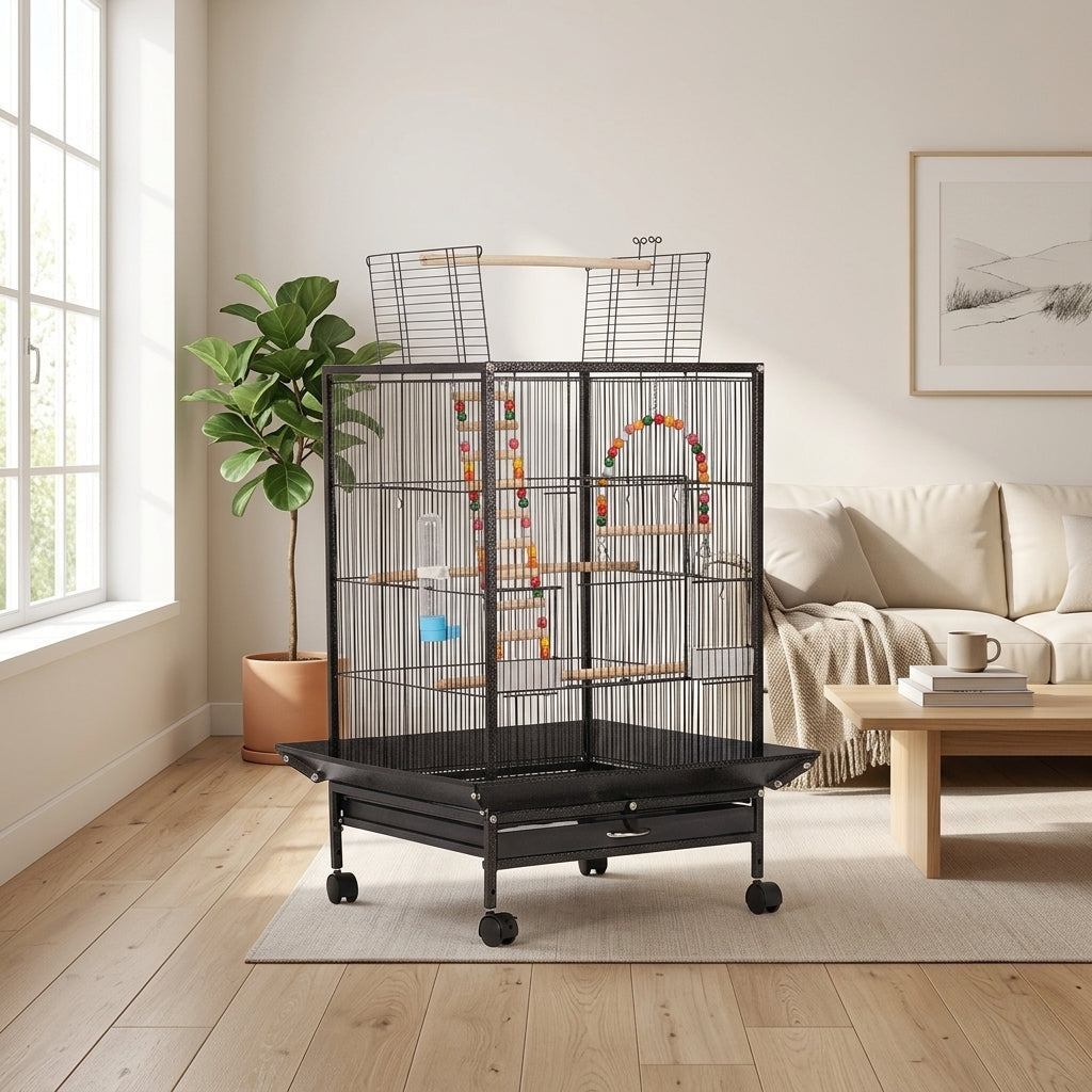 Metal Pet Bird Cage Villa, Medium Bird Cage for Cockatiel Parakeet, Indoor Home Enclosure with Slide Out Tray for Easy Cleaning