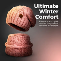Women Beanie Hats for Winter Outdoor Warmth with Ear Protection, Knit Scarf Set in Acrylic for Cold Weather, Foldable 2-Piece Combo