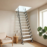 Overhead Attic Ladder with Handrail Concealed Overhead Mount Attic Ladder Space-Saving for Homeowners, Builders, Loft, Garage
