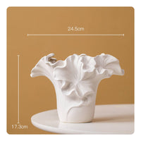 Handmade Ceramic Vase Neutral Color Ruffled Ceramic Vase Minimalist for Homestay