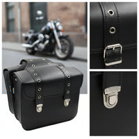 Rectangular Motorcycle Saddlebags with Flap Structured Saddlebag with Metal Buckles Retro Leather Saddlebags Secure for Motorcyclists, Commuters, Daily Commuting, Road Trips