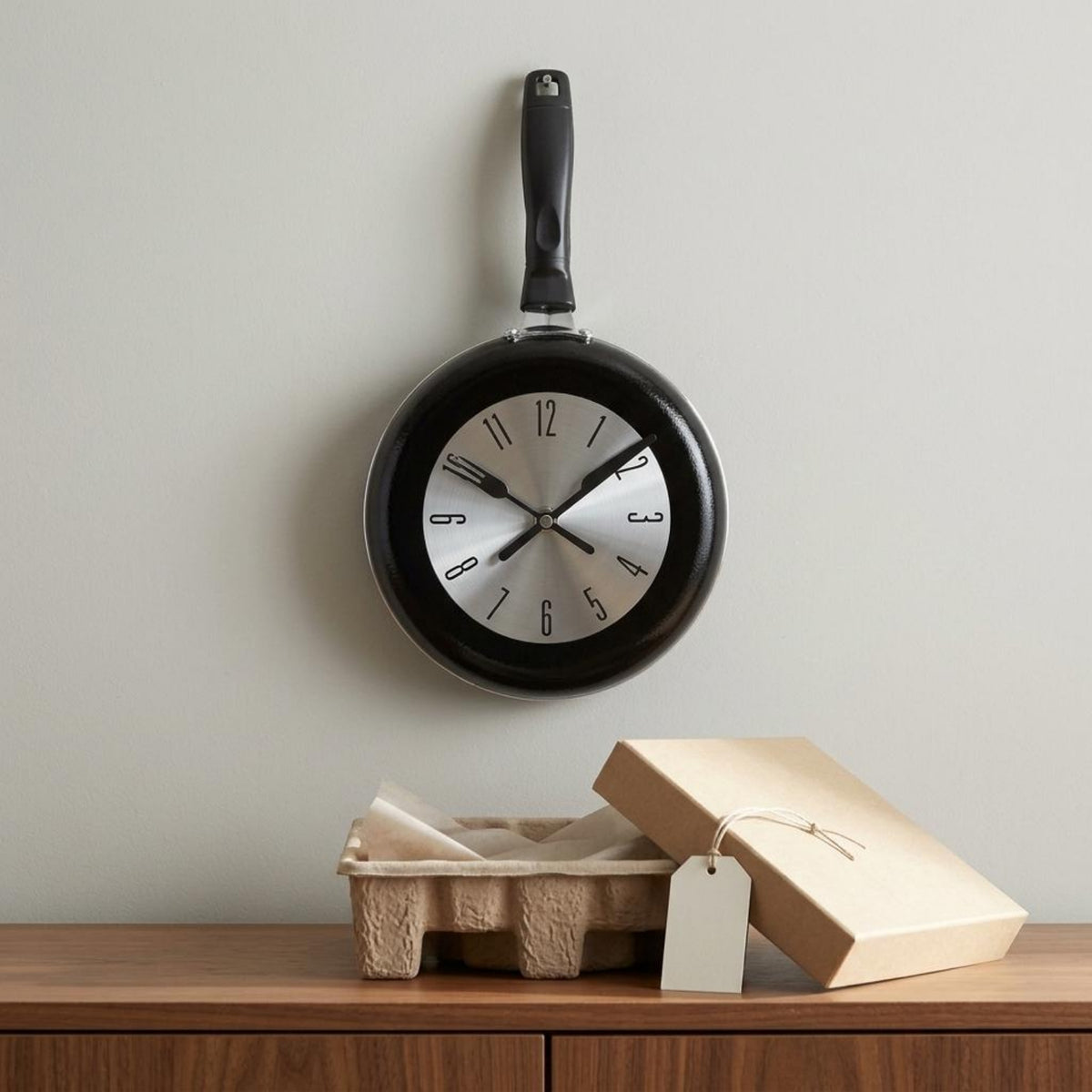Frying Pan Timepiece Black Handle Pan Wall Timepiece 8-Inch