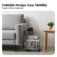With Wheels Rolling Exercise Mat Holder Portable Home Gym Storage Rack Space Saver Workout Equipment Organizer Multi-Functional for Living Room, Office
