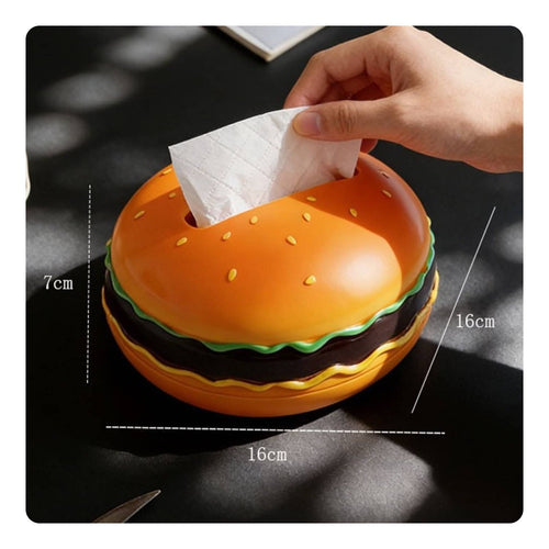 Hamburger Tissue Box Fun Design Burger Shaped Napkin Holder for Desktop, Bedroom