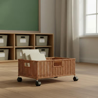 Book Storage Basket Handle Grip Rolling Storage Basket Sturdy for Living Room