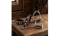 Chrome-Plated Stirrup with Leather Straps Non-Slip Stirrup with Rubber Grip Adjustable Riding Straps with Buckles Rustproof for Horse Riders, Equestrians, Equestrian Training