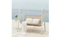 Cushioned Double Swing Chair Freestanding Hanging Chair with Stand Woven Hanging Loveseat Outdoor for Living Room