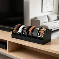 Bamboo Belt Holder Divided Compartments Belt Organizer Box Wooden Material