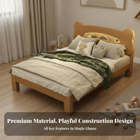 Childrens Wood Bed Built-in Lighting Solid Wood Bed Frame No Box Spring Needed Bedroom Furniture for Guests, Adults, Guest Room, Apartment