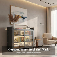 Multi-Tier Cupboard with Fluted Doors Particle-Resistantresistant Storage Cabinet Sturdy Construction Adaptable for Homeowners