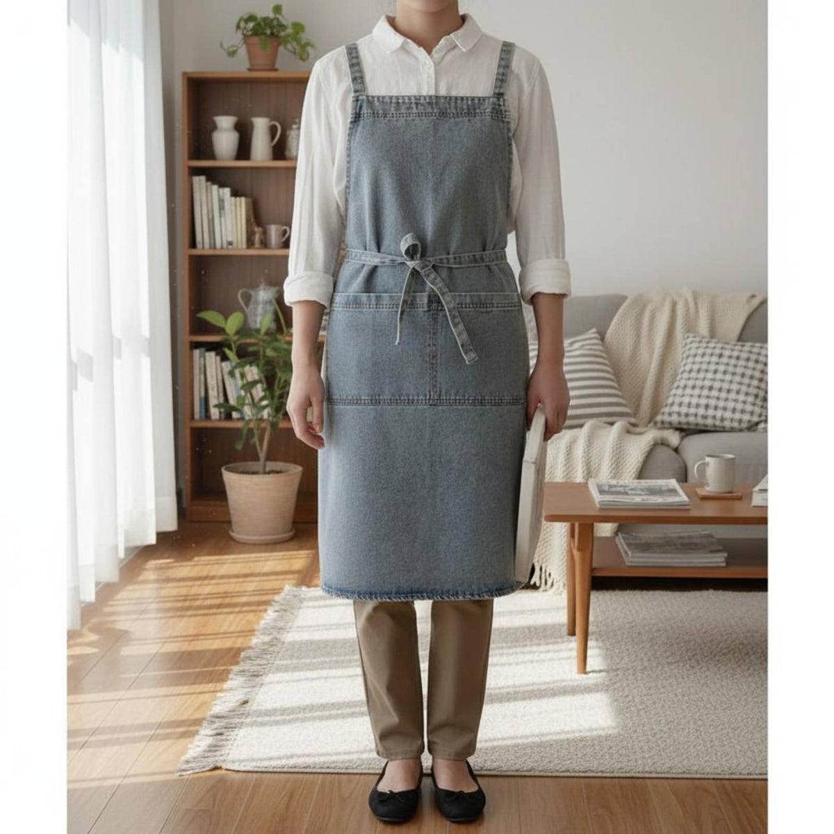Denim Bib Apron Multiple Pockets Denim Apron Breathable Workwear