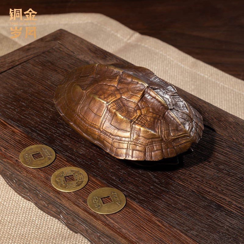 Brass Money Turtle Figurine Copper Turtle Shell Handheld Ornament
