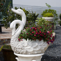 Garden Swan Flower Pot with Roman Column Decorative Ornament