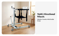 Hand-Crank Folding Patient Lift Padded Manual Transfer Lift Wheeled Medical Equipment Four Casters for Home Care, Nursing Transfers