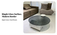 Water wave pattern Wavy Glass Top Table Designer Inspired Round Glass-Top Coffee Table Modern Design Living Room Furniture Easy to Clean for Interior Designers, Homeowners, Office Workers, Hotel Lobby, Lounge Area, Bedroom
