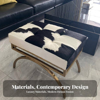 Square Cowhide Pouf Minimalist Design Low Stool sturdy Wood Frame for Homeowners