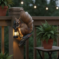 Solar Squirrel Wall Lamp Decorative Resin Squirrel Garden Statue for Balcony