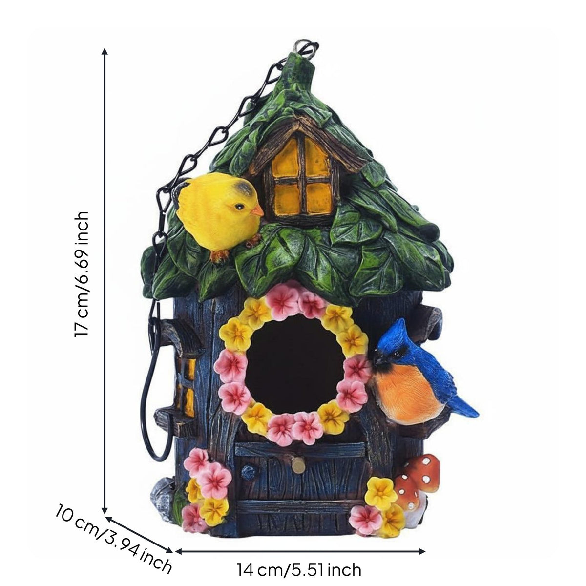 Hanging Birdhouse Ornament Cute Design Resin Birdhouse Bright Colors Mini Avian Abode Ornament for Yard, Patio