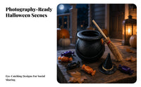 Halloween Decoration Set Dark Textured Finish Halloween Pot Straw Bristles