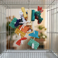Parrot Toy and Loofah Hanging Foraging Bird Cage Accessory, Climbing Toy for Birds with Metal Hook, Parakeet Toy for Parrot Chewing Enrichment