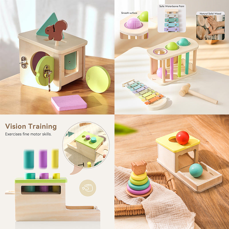 Montessori Wooden Object Permanence Box and Shape Sorter Set