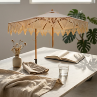 Fringed Parasol Woven Fringe Round Parasol Umbrella Pointed Finial Outdoor Shade