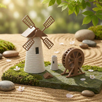2 Pieces Miniature Landscape Decoration Set Decorative Wind-Powered Mill Model