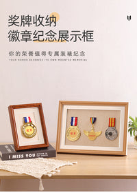 立体中空运动会奖牌keep荣誉奖徽章纪念展示相框架摆台实木收纳框