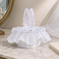 Lace Flower Girl Basket Handmade Ceremonial Decor Decorative for Ceremony