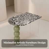 French design Semi-Oval Pedestal Table Terrazzo Pattern Top Kitchen Island Creamy Aesthetic Household Furniture Floating Design for Apartment Dwellers, Families, Homeowners, Dining Room, Small Spaces, Apartments, Family Gatherings