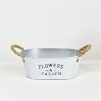 Decorative Metal Planter with Rope Handles Weathered Galvanized Bucket Planter Vintage Metal Bucket with Handles Easy-Carry for Home Decorators, Windowsill