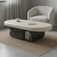 Curved Base Oval Coffee Table Cream Design Modern Biscuit Coffee Table for Reception Area